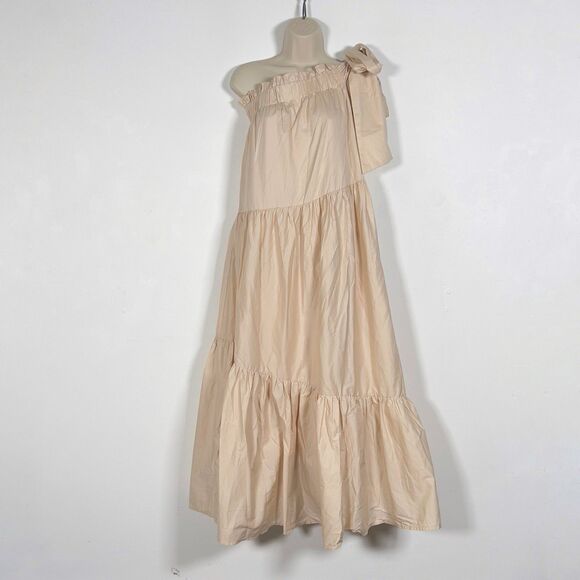 Mable Ava One Shoulder Tiered Maxi Dress Womens Sz L Cream Sleeveless - Picture 5 of 16